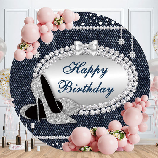 Aperturee - Round Silver High Heel Happy Birthday Backdrop For Girl