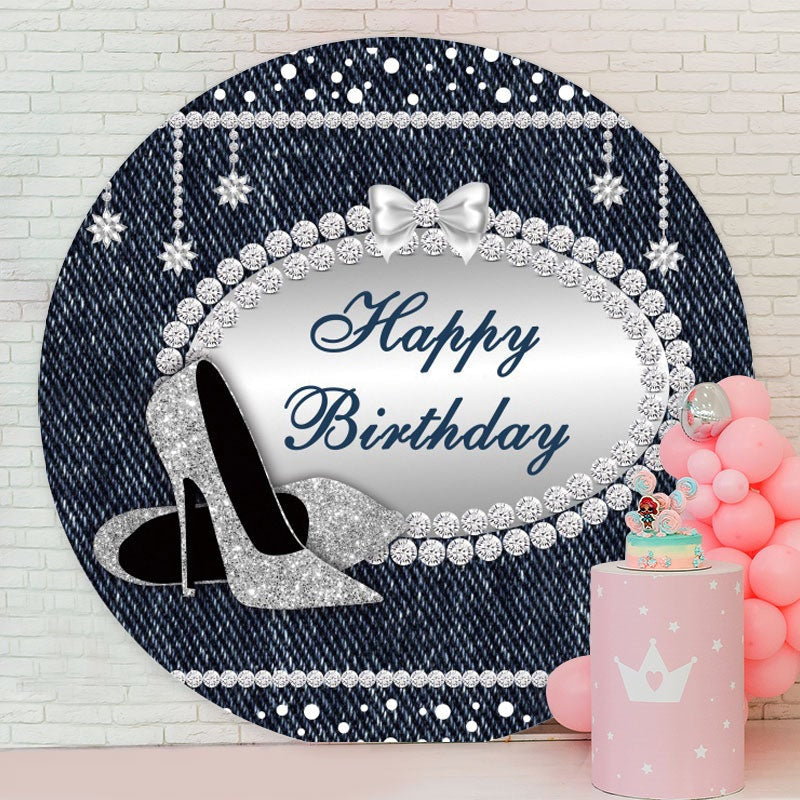 Aperturee - Round Silver High Heel Happy Birthday Backdrop For Girl