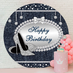 Aperturee - Round Silver High Heel Happy Birthday Backdrop For Girl