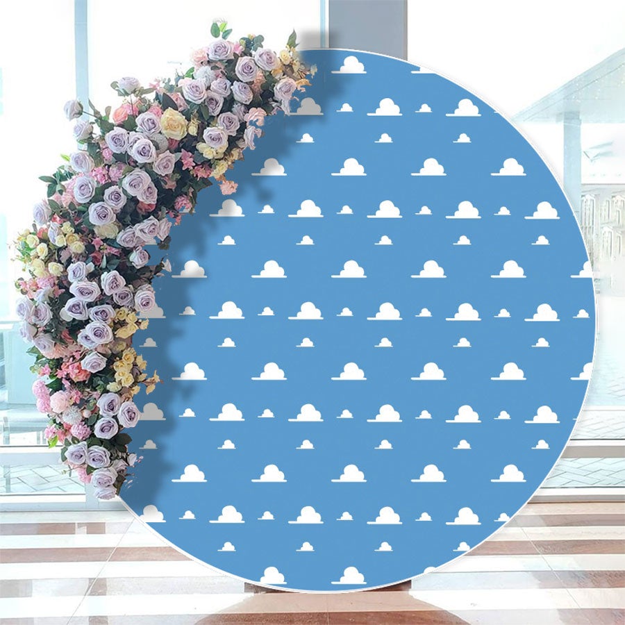 Aperturee - Round Simple Blue And White Cloud Birthday Backdrop