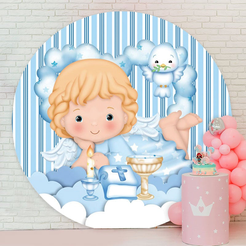 Aperturee - Round Stripe Bird Baby Shower Backdrop For Boy