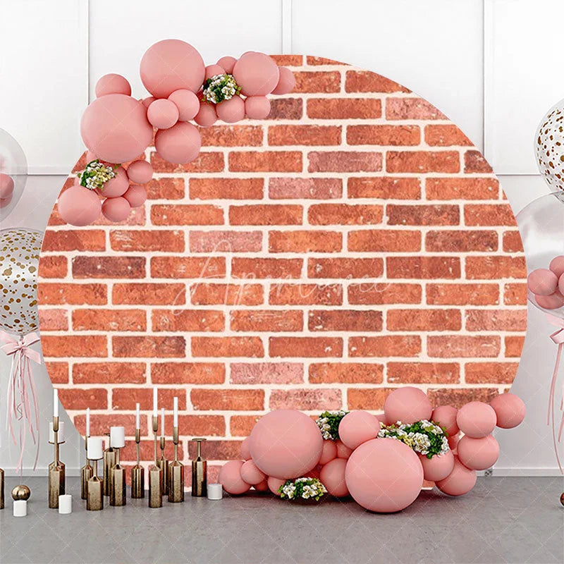 Aperturee - Round Vintage Red White Brick Wall Birthday Backdrop