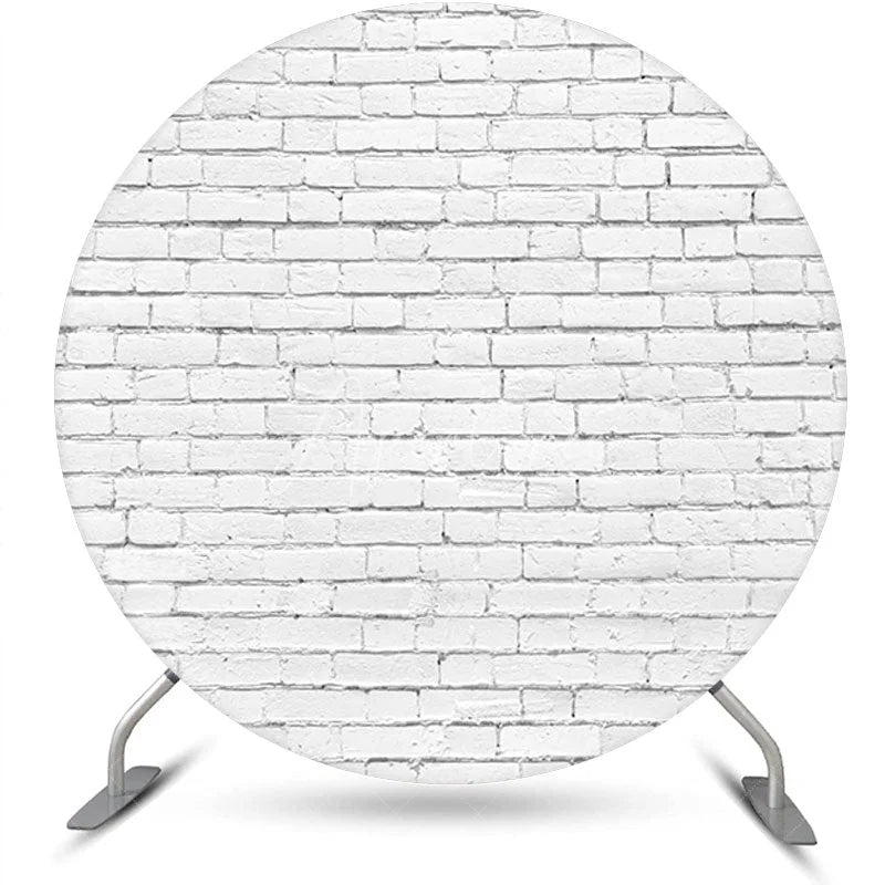 Aperturee - Round White Vintage Brick Wall Backdrop For Party
