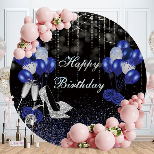 Aperturee - Royal Blue And Sliver Round Glitter Birthday Backdrop