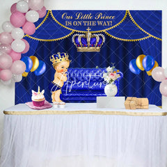 Aperturee - Royal Blue Little Prince Crown Baby Shower Backdrop