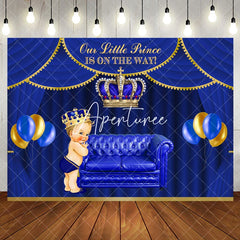 Aperturee - Royal Blue Little Prince Crown Baby Shower Backdrop