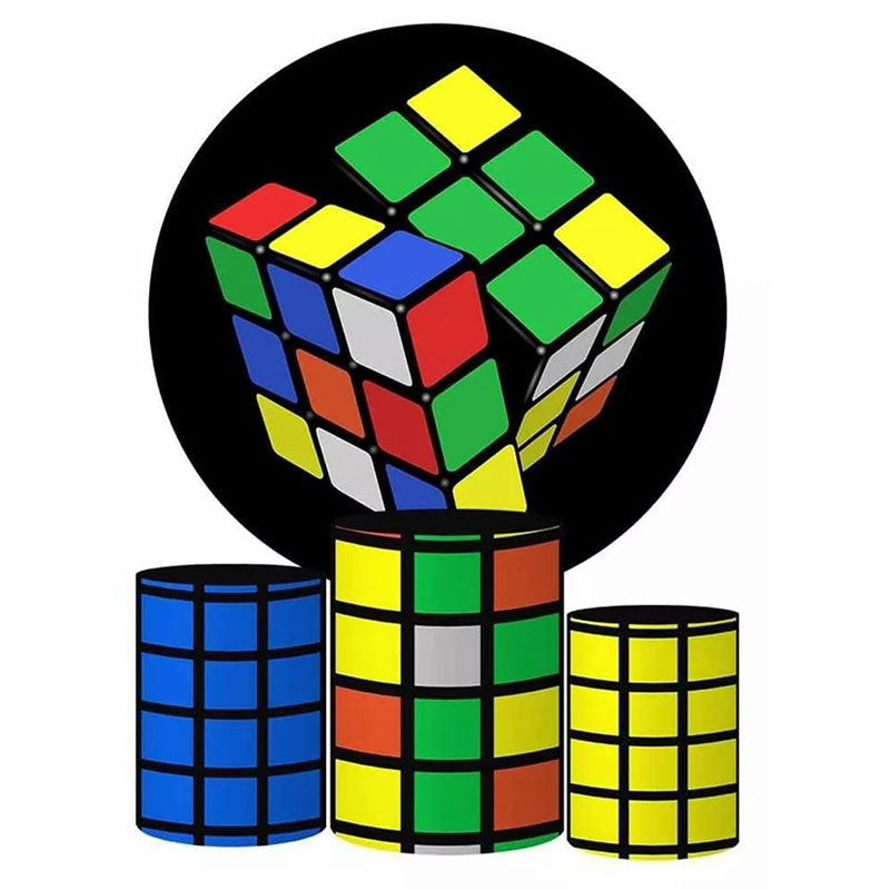 Aperturee Rubik Cube Party For Children Round Backdrop Kit