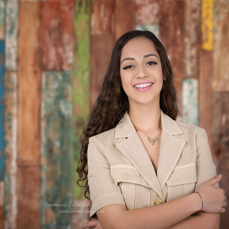 Aperturee - Rustic Colorful Wood Portrait Photoshoot Backdrop