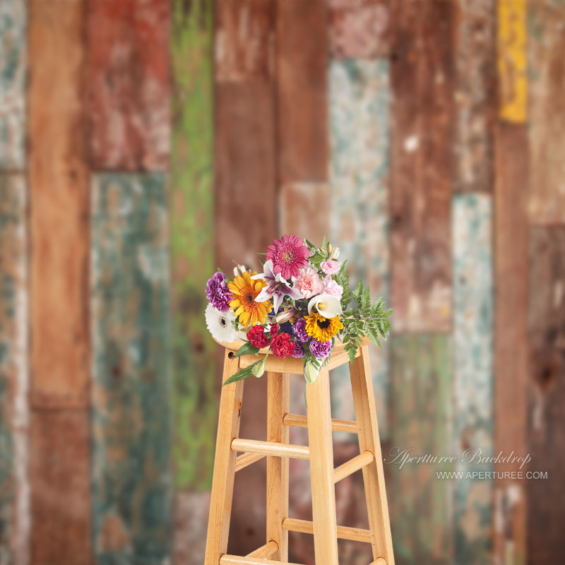 Aperturee - Rustic Colorful Wood Portrait Photoshoot Backdrop