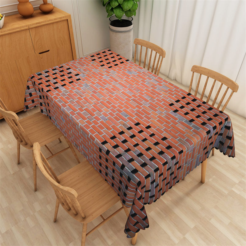 Aperturee - Rustic Red And Black Brick Wall Pattern Tablecloth