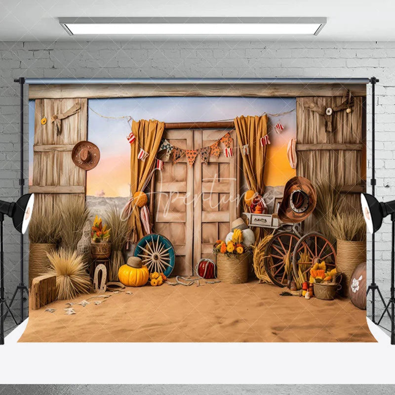 Aperturee - Rustic Wooden Door Pumpkin Photography Backdrop