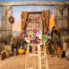 Aperturee - Rustic Wooden Door Pumpkin Photography Backdrop