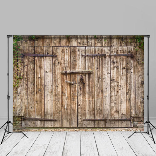 Aperturee - Rustic Wooden Farmhouse Barn Door Photo Backdrop