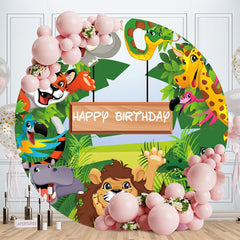 Aperturee - Safari And Green Plants Round Happy Birthday Backdrop