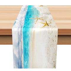 Aperturee - Sandy Beach Sky Starfish Shell Coastal Table Runner