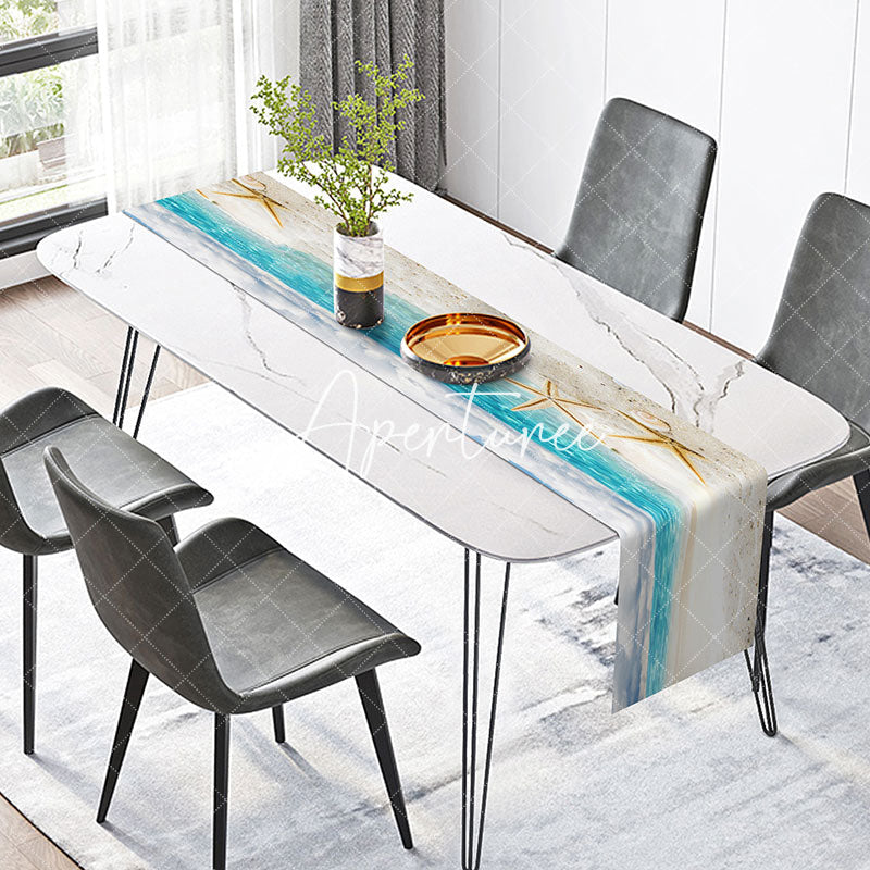 Aperturee - Sandy Beach Sky Starfish Shell Coastal Table Runner