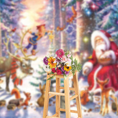 Aperturee - Santa Animals Forest Snow Christmas Holiday Backdrop