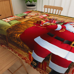 Aperturee - Santa Christmas Tree Wood Fabric Dining Tablecloth