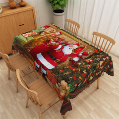 Aperturee - Santa Christmas Tree Wood Fabric Dining Tablecloth