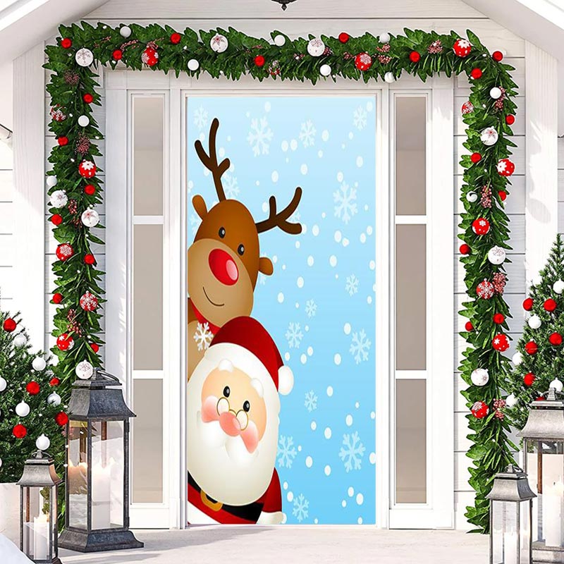 Aperturee - Santa Claus And Elk Snowflake Christmas Door Cover