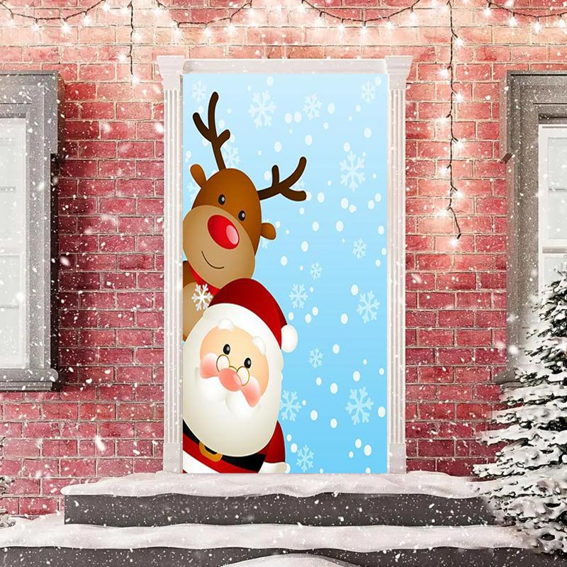 Aperturee - Santa Claus And Elk Snowflake Christmas Door Cover