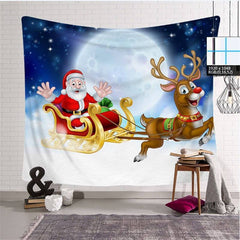 Aperturee - Santa Claus Elk Christmas Cartoon Moon Wall Tapestry