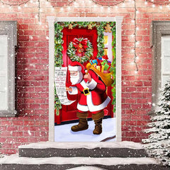 Aperturee - Santa Claus Gifts Bundle Plants Christmas Door Cover