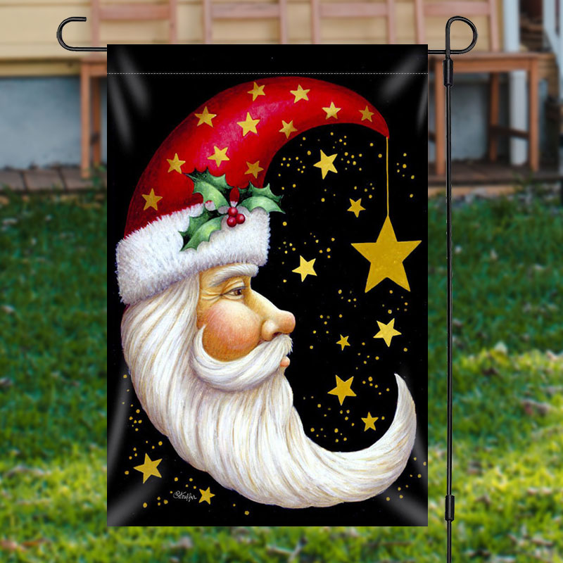 Aperturee - Santa Claus Moon Shape Star Christmas Garden Flag