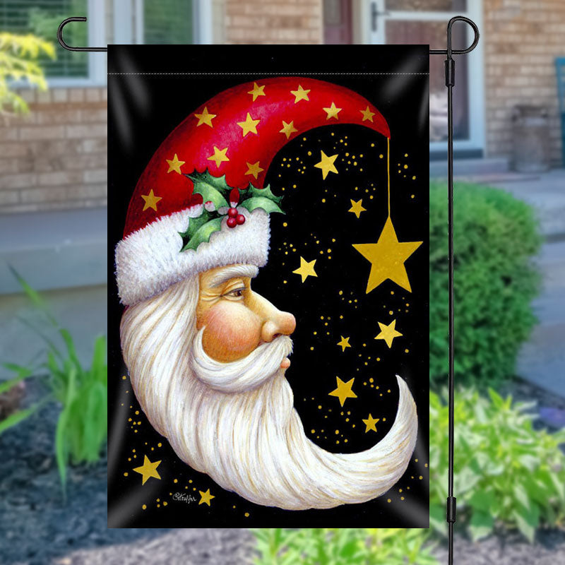 Aperturee - Santa Claus Moon Shape Star Christmas Garden Flag