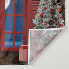 Aperturee - Santa Claus Over The Moon Red Christmas Backdrop