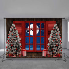 Aperturee - Santa Claus Over The Moon Red Christmas Backdrop