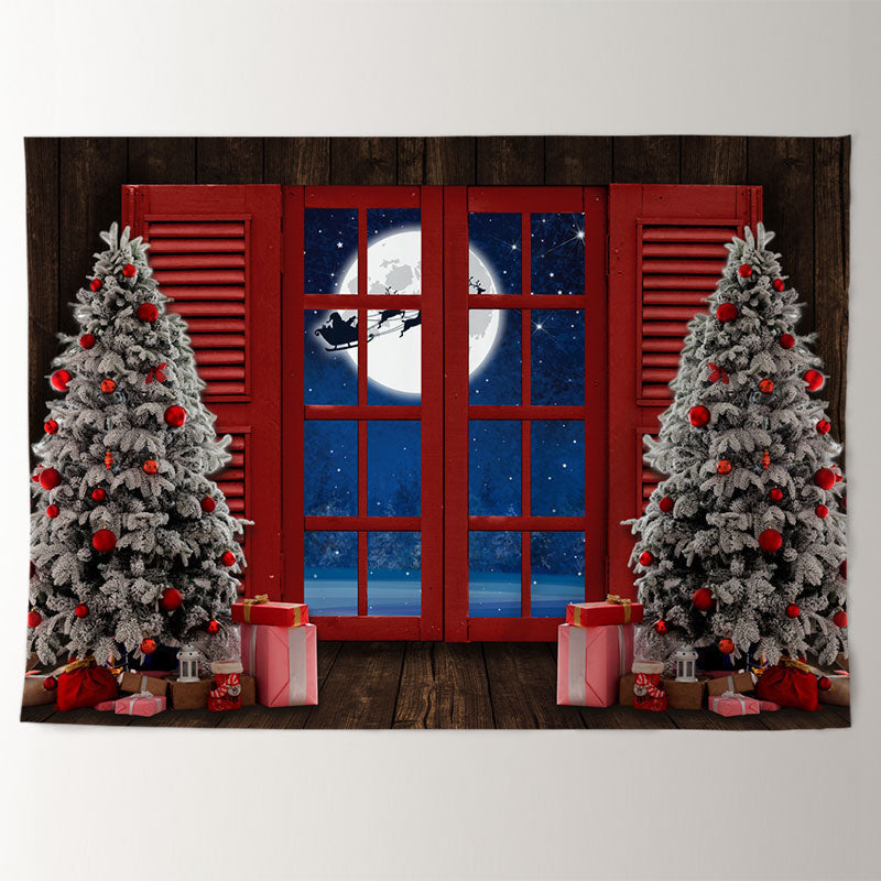 Aperturee - Santa Claus Over The Moon Red Christmas Backdrop