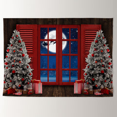 Aperturee - Santa Claus Over The Moon Red Christmas Backdrop