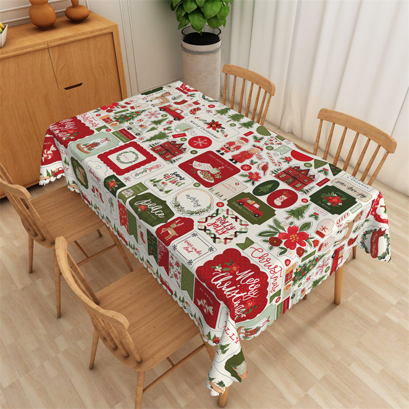Aperturee - Santa Deer Pine Tree Merry Christmas Kitchen Tablecloth