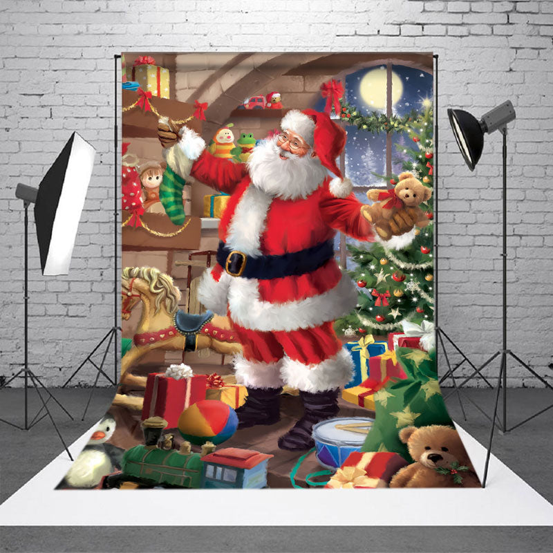 Aperturee - Santa Dollhouse Gifts Photography Christmas Backdrop
