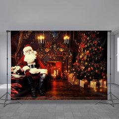 Aperturee - Santa In Classic Room Fireplace Christmas Backdrop