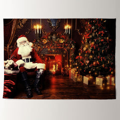 Aperturee - Santa In Classic Room Fireplace Christmas Backdrop