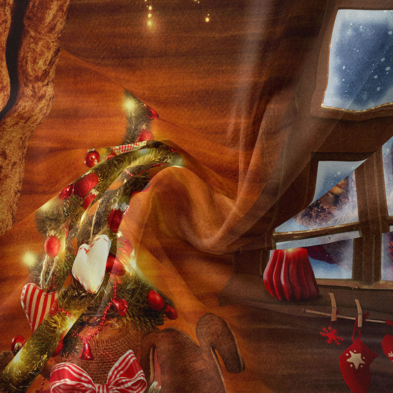 Aperturee - Santa Out Window Wooden Wall Christmas Backdrop