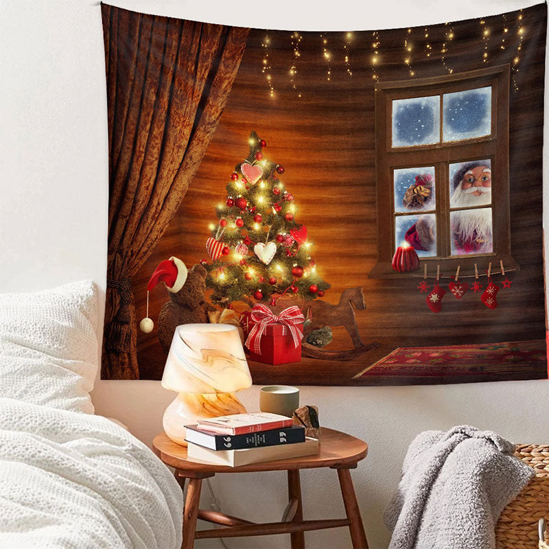 Aperturee - Santa Out Window Wooden Wall Christmas Backdrop