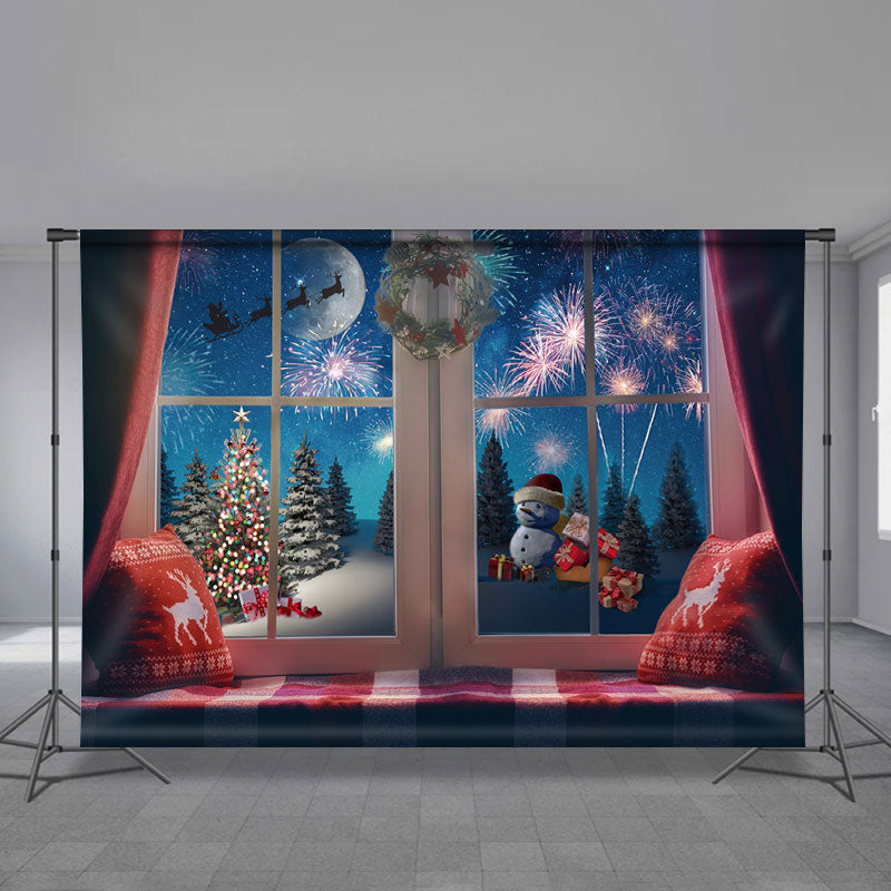 Aperturee - Santa Over The Moon Spark Christmas Night Backdrop