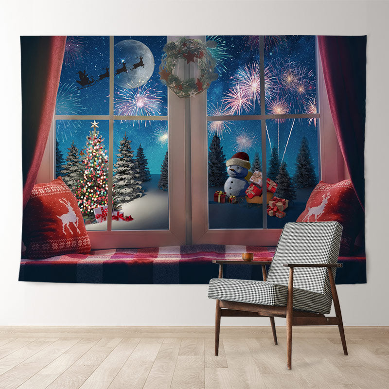 Aperturee - Santa Over The Moon Spark Christmas Night Backdrop