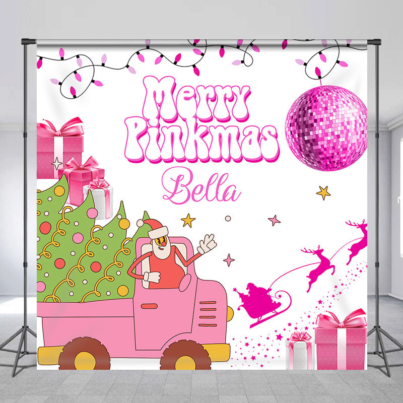 Lofaris Santa Pink Cedar Truck Custom Merry Christmas Backdrop