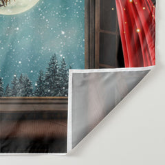 Aperturee - Santa Sled Red Curtain Moon Eve Christmas Backdrop