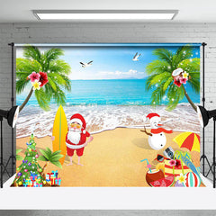 Aperturee - Santa Snowman Beach Tree Christmas In July Backdrop