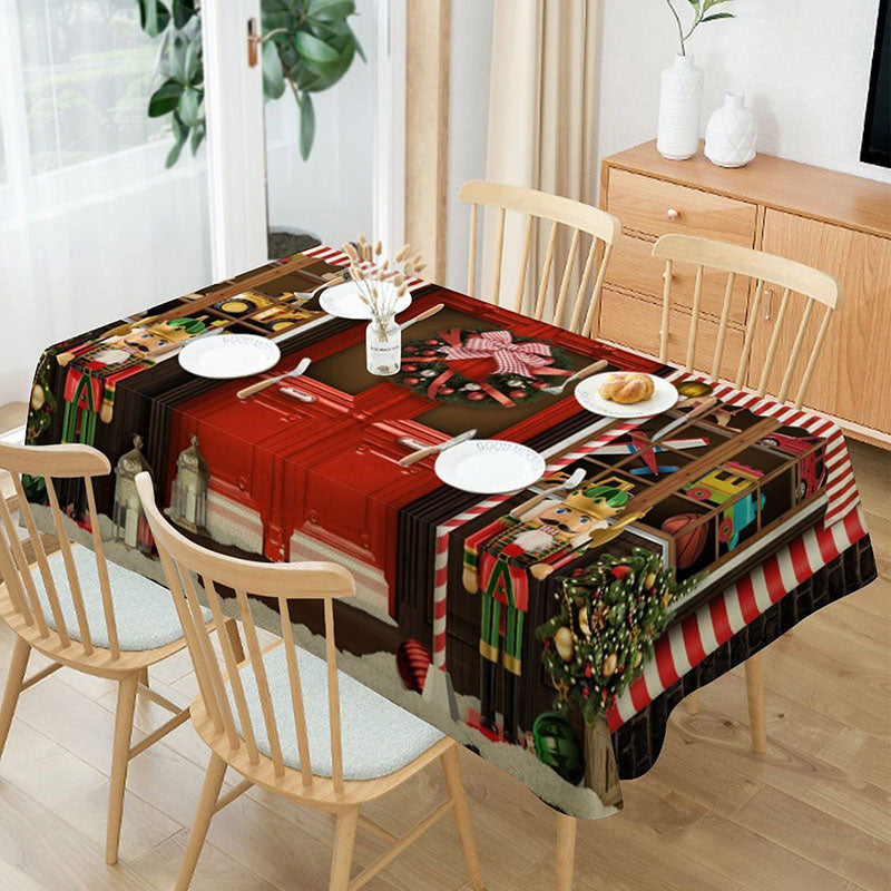 Aperturee - Santa Workshop Black Brick Wall Christmas Tablecloth