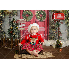 Aperturee - Santas Workshop Red Door Christmas Backdrop For Portrait