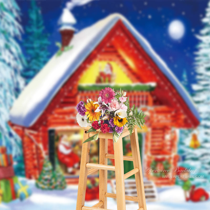Aperturee - Santas Workshop Winter Nights Forest Christmas Backdrop