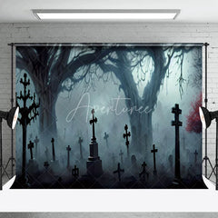 Aperturee - Scary Cemetery Cross Night Halloween Photo Backdrop