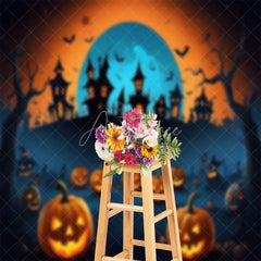 Aperturee - Scary Night Moon Pumpkin Halloween Backdrop