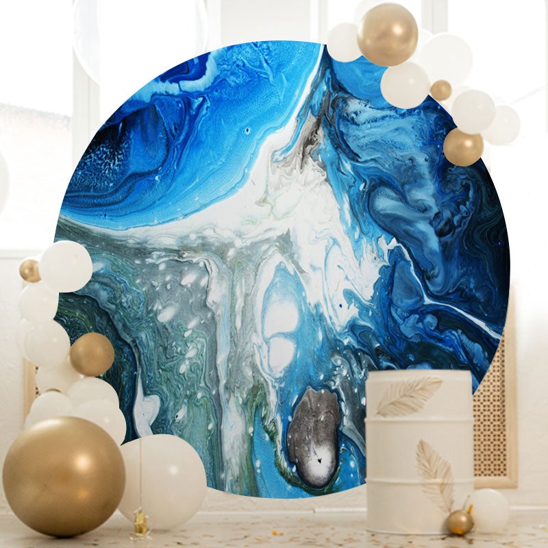 Aperturee - Sea Blue Abstract Line Round Birthday Party Backdrop